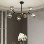Lustre Sputnik moderne en verre noir et or