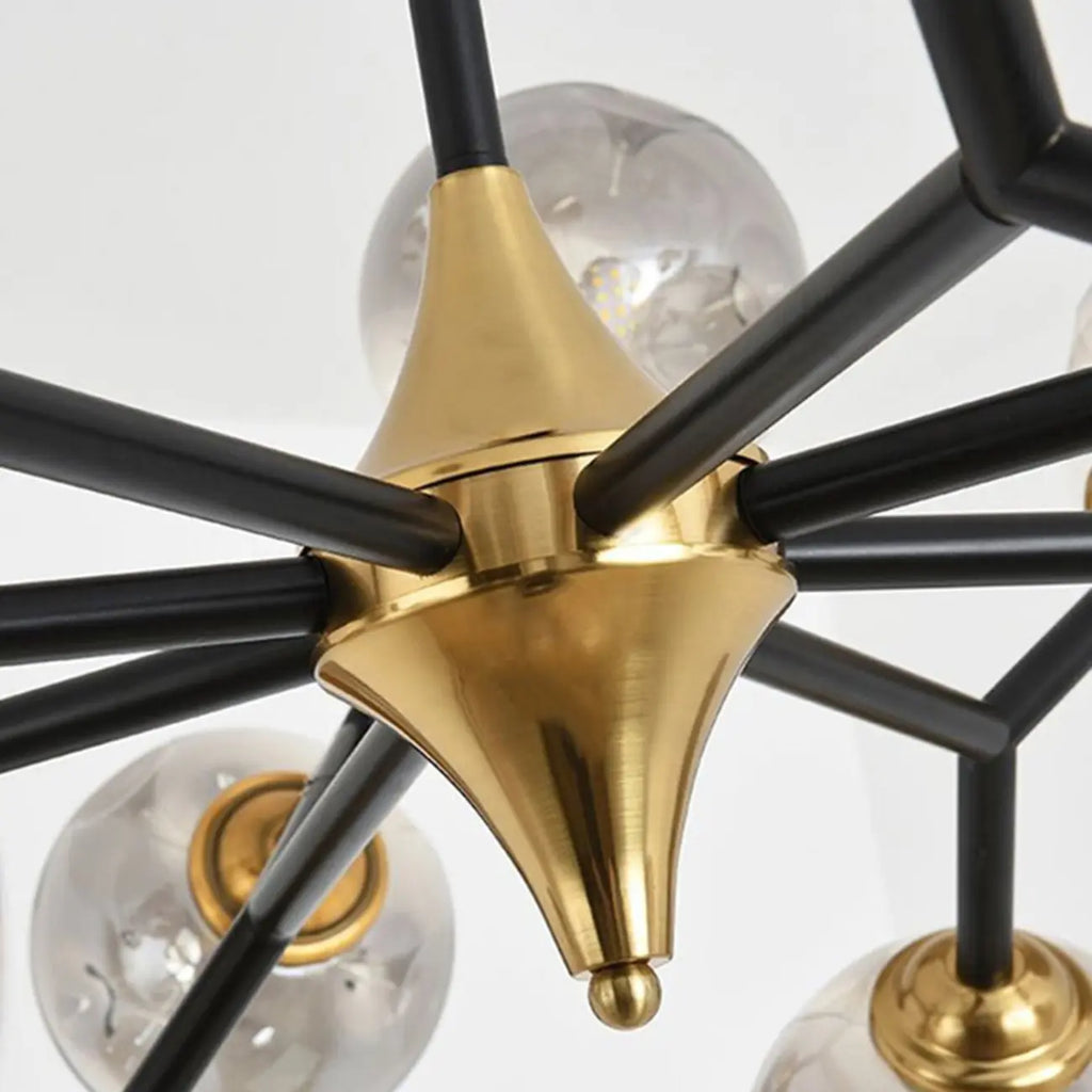 Lustre Sputnik moderne en verre noir et or
