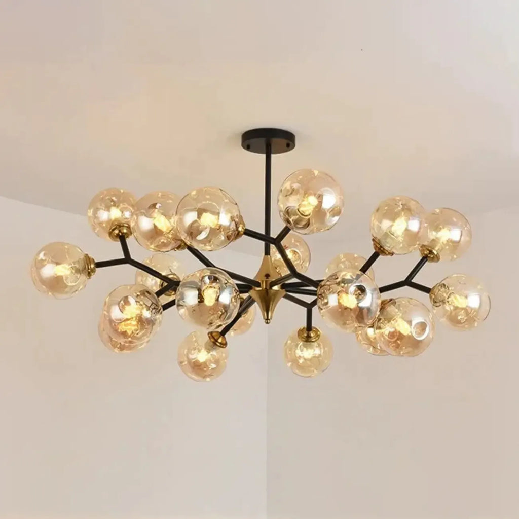 Lustre Sputnik moderne en verre noir et or