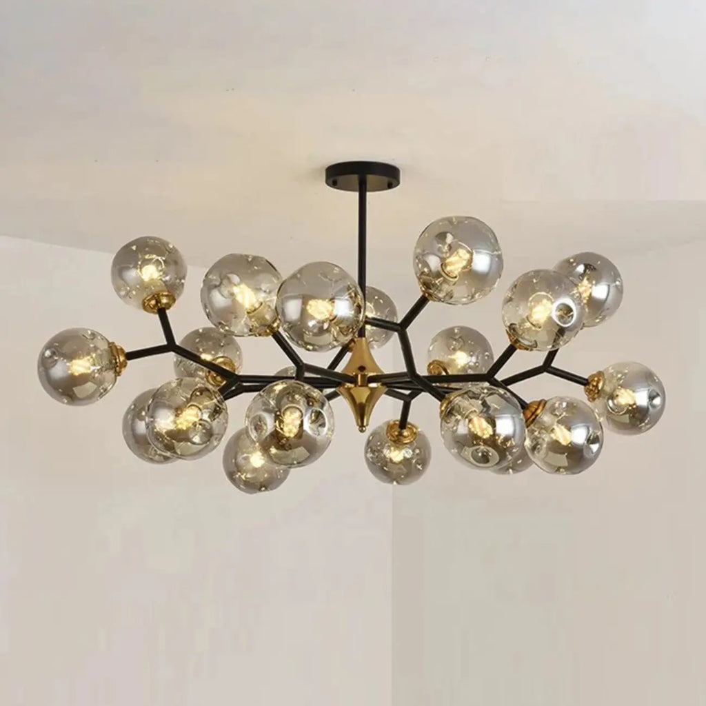 Lustre Sputnik moderne en verre noir et or