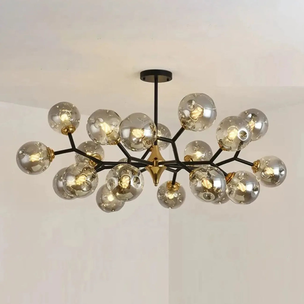 Lustre Sputnik moderne en verre noir et or