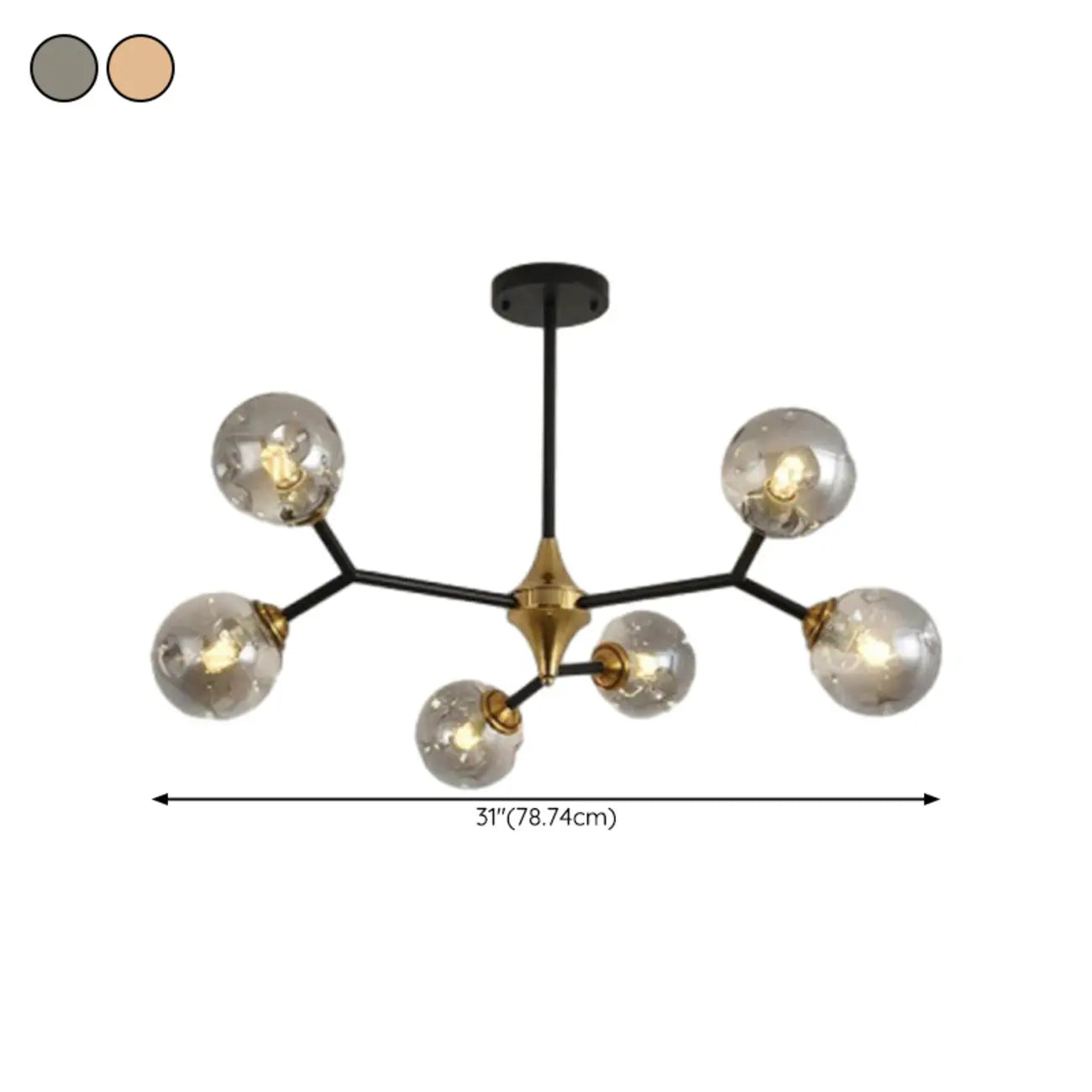 Lustre Sputnik moderne en verre noir et or