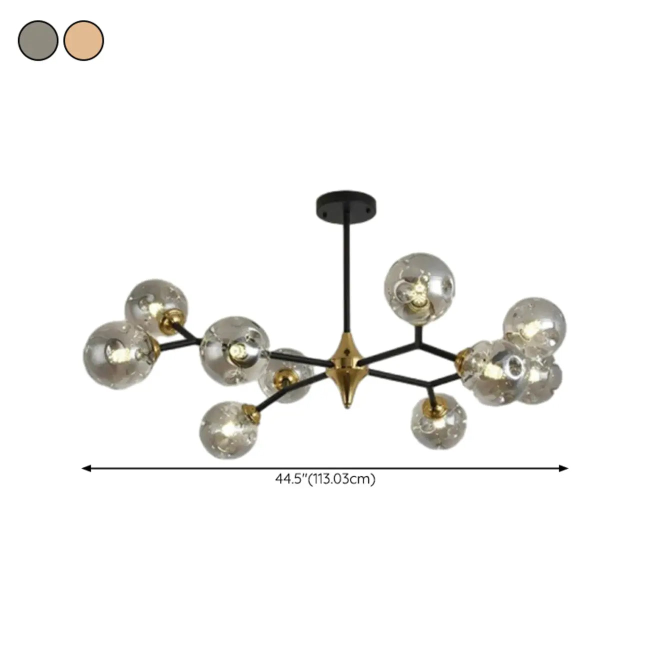 Lustre Sputnik moderne en verre noir et or