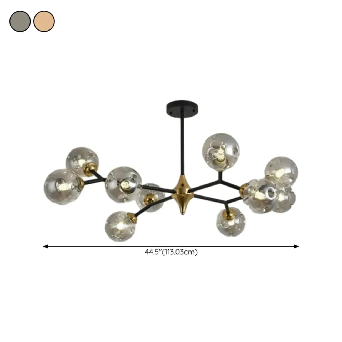 Lustre Sputnik moderne en verre noir et or