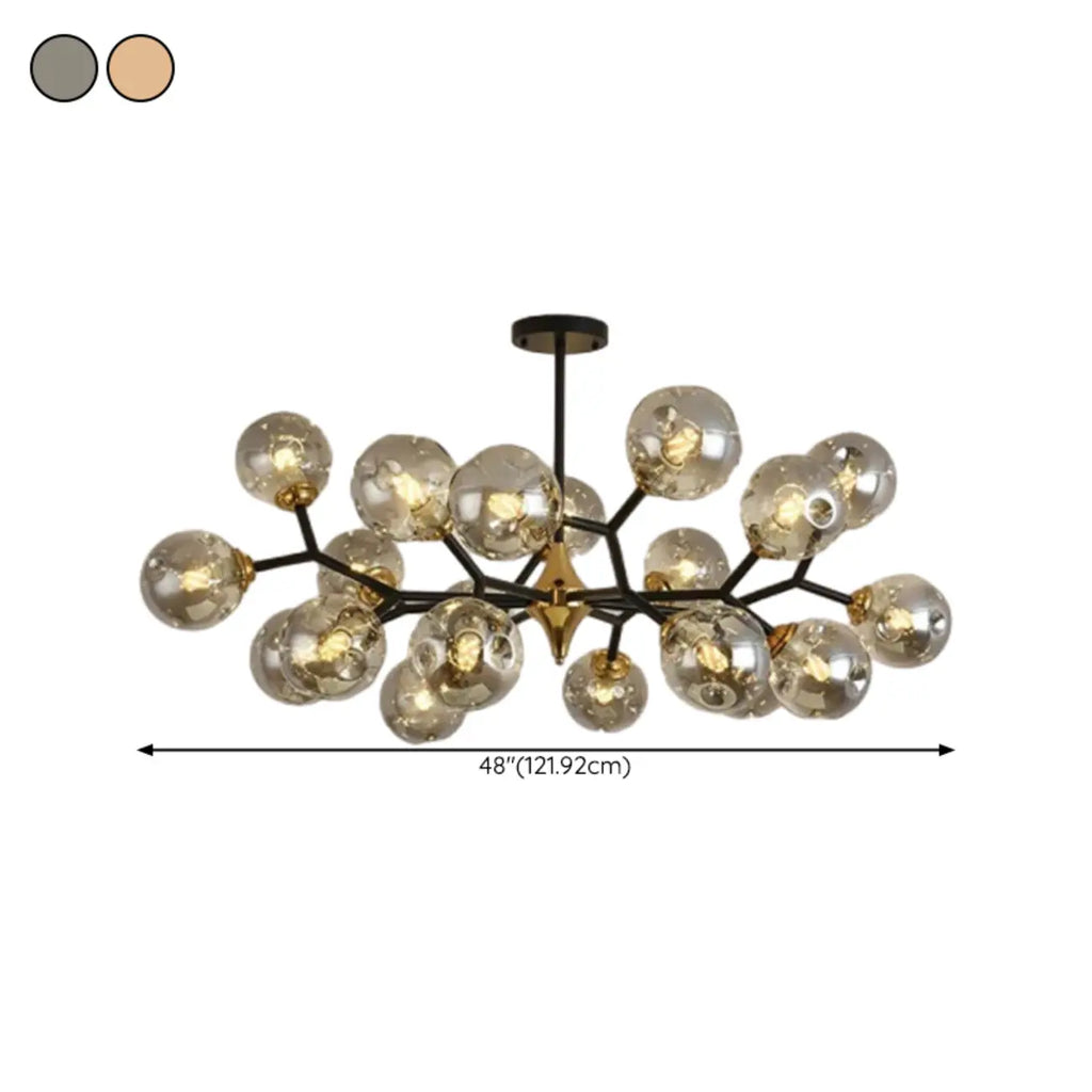 Lustre Sputnik moderne en verre noir et or