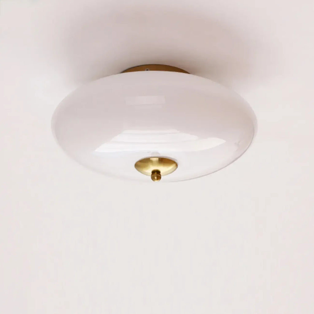 Mini plafonnier LED semi-encastré en verre blanc, à intensité variable, avec mini tambour.