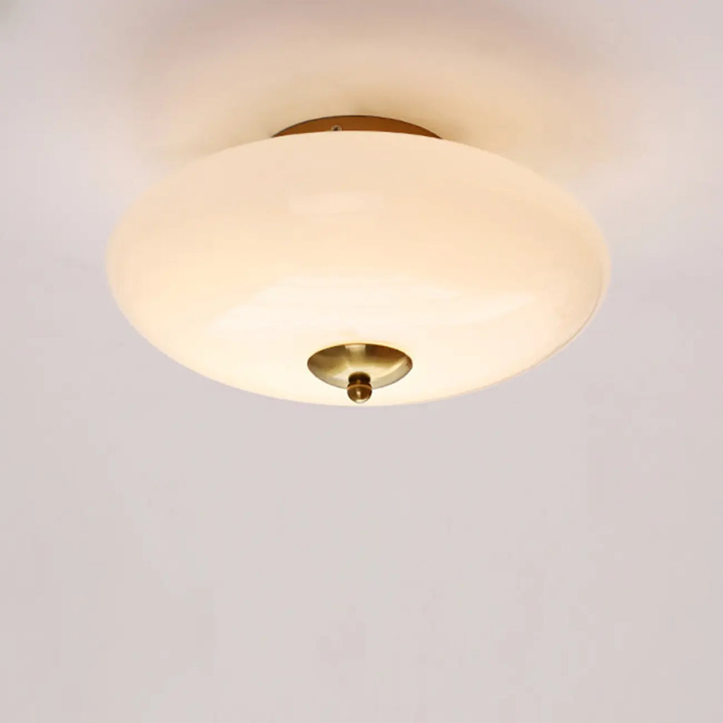 Mini plafonnier LED semi-encastré en verre blanc, à intensité variable, avec mini tambour.