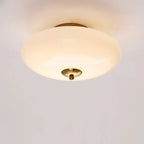 Mini plafonnier LED semi-encastré en verre blanc, à intensité variable, avec mini tambour.