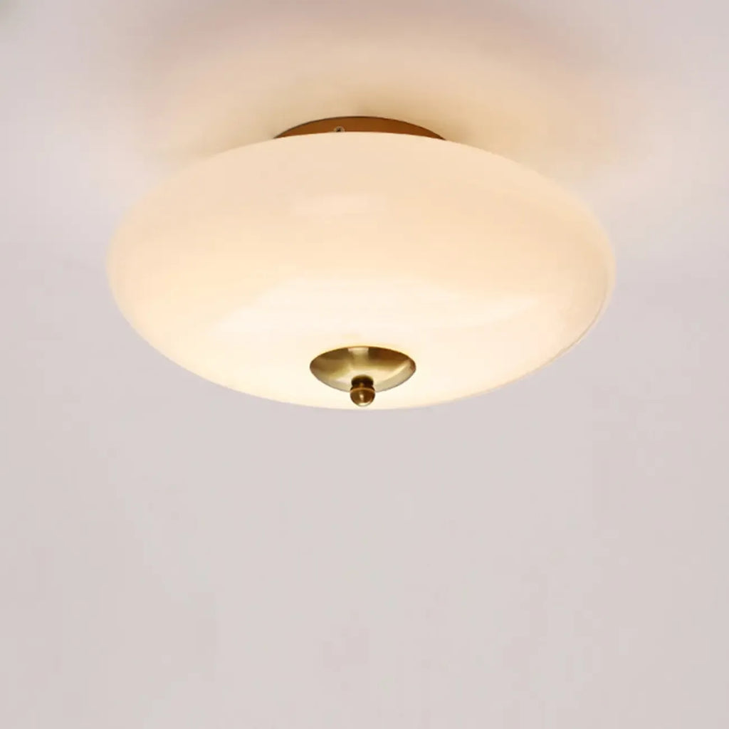 Mini plafonnier LED semi-encastré en verre blanc, à intensité variable, avec mini tambour.