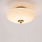 Mini plafonnier LED semi-encastré en verre blanc, à intensité variable, avec mini tambour.