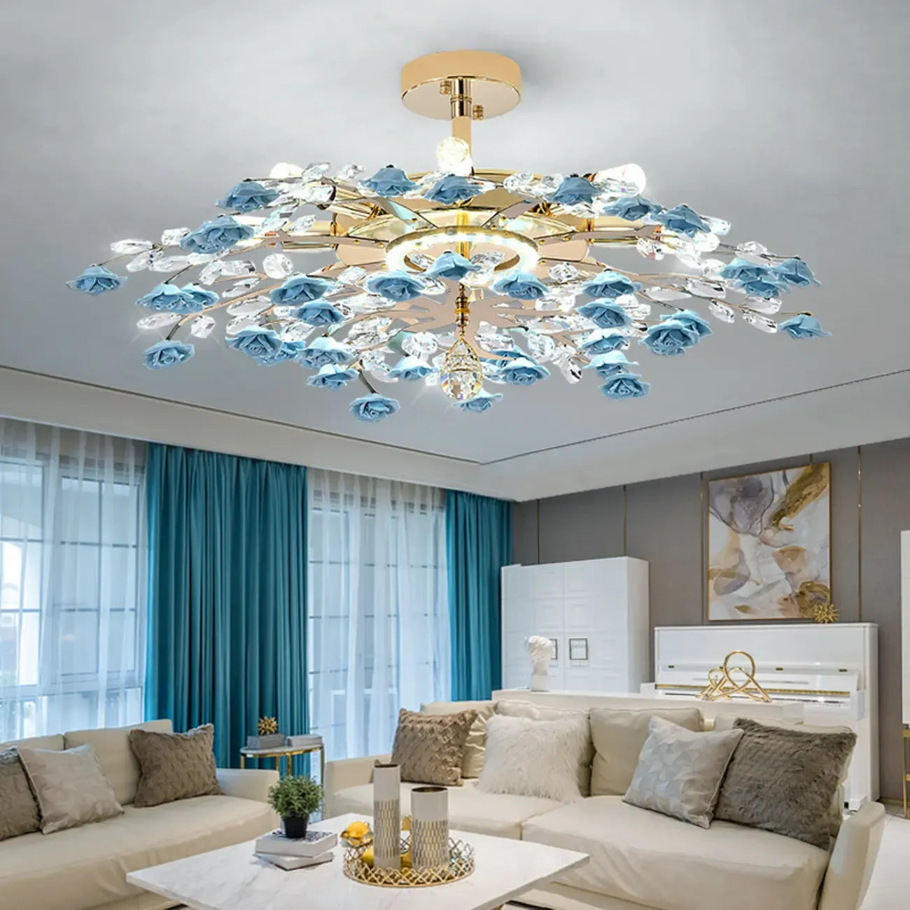 Plafonnier LED moderne à motif floral pour chambre à coucher