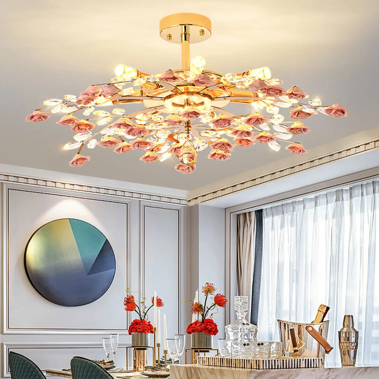 Plafonnier LED moderne à motif floral pour chambre à coucher