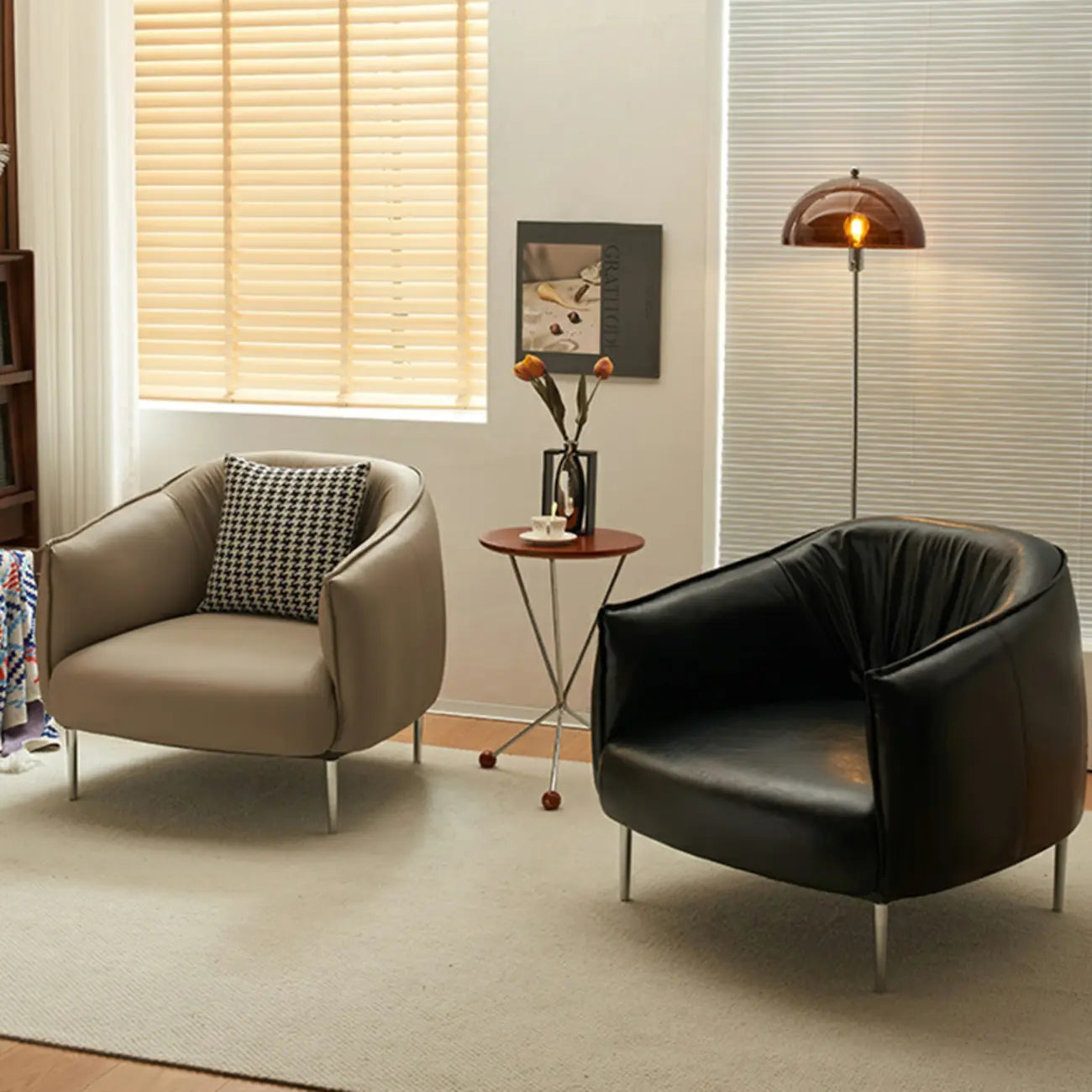 Fauteuil lounge moderne en cuir noir pour salon