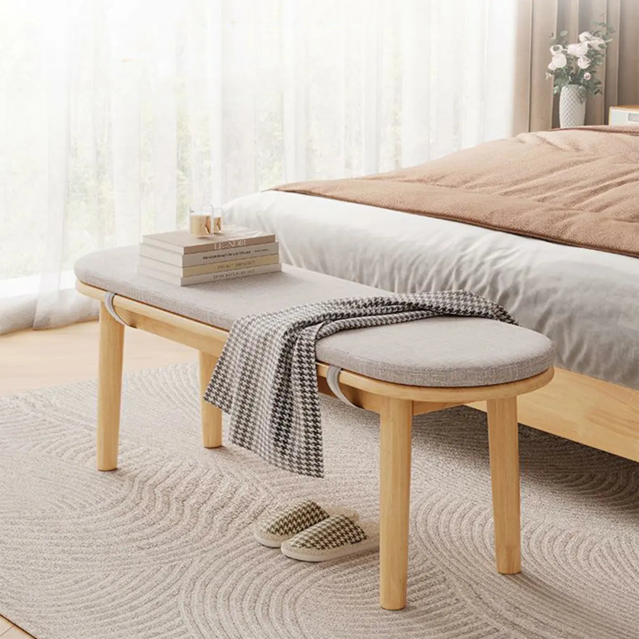 Banc Art Déco en bois massif naturel avec pieds droits