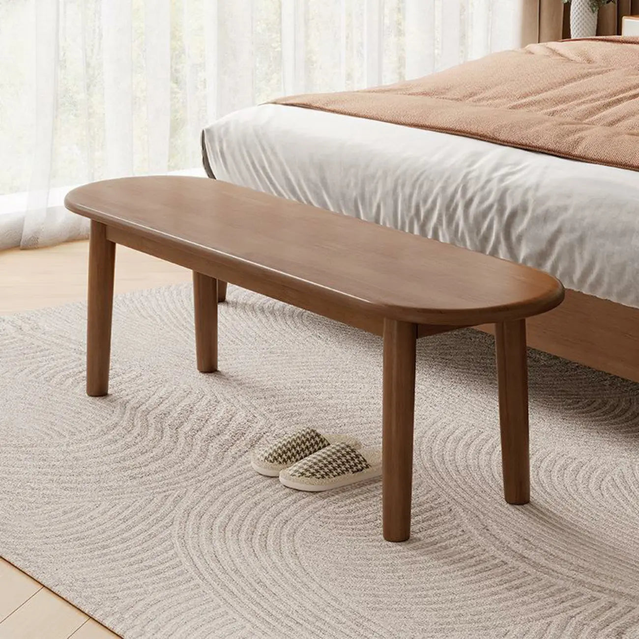 Banc Art Déco en bois massif naturel avec pieds droits