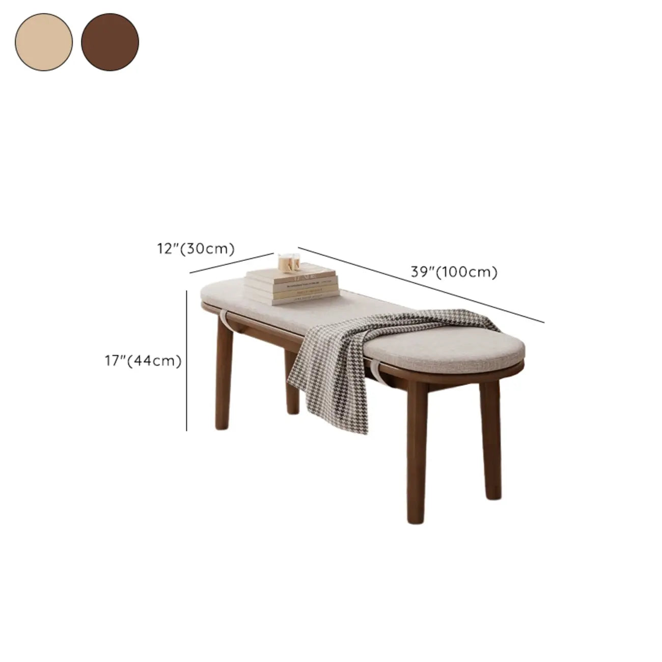 Banc Art Déco en bois massif naturel avec pieds droits