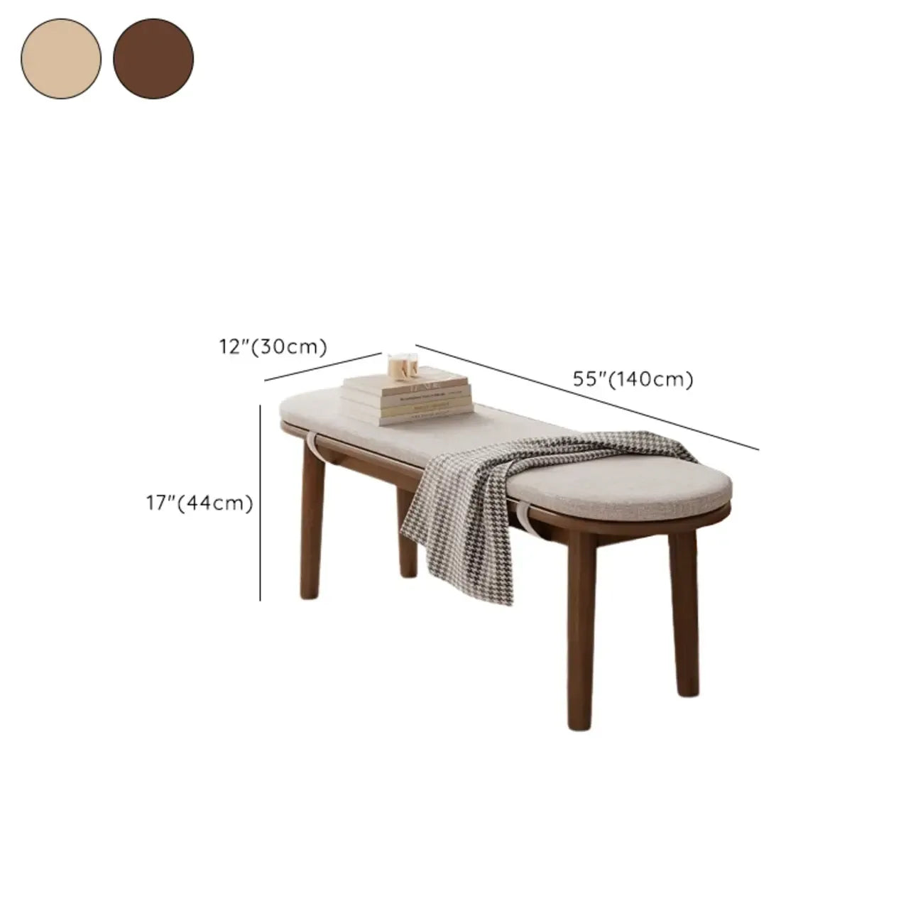 Banc Art Déco en bois massif naturel avec pieds droits