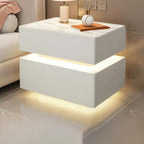 Table de chevet suspendue en bois blanc à 2 niveaux avec tiroir et éclairage LED