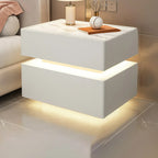 Table de chevet suspendue en bois blanc à 2 niveaux avec tiroir et éclairage LED