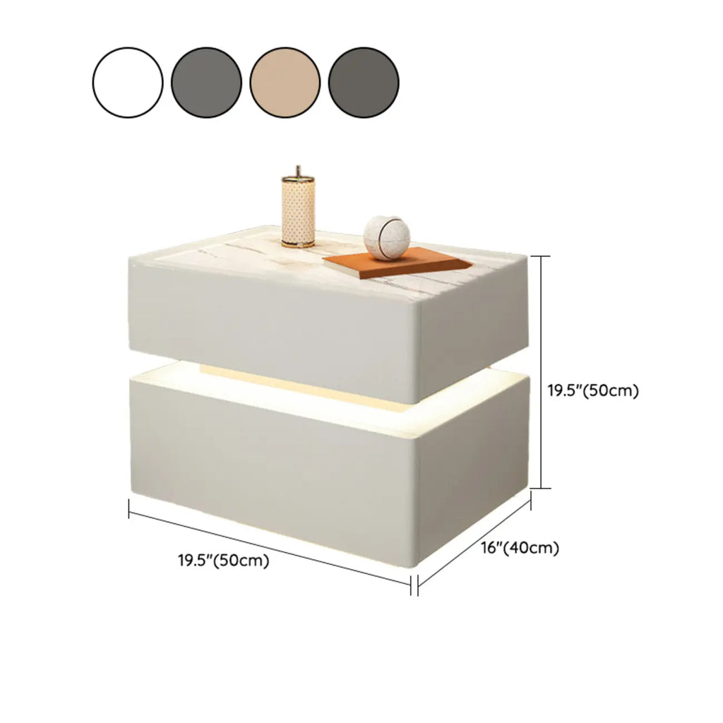 Table de chevet suspendue en bois blanc à 2 niveaux avec tiroir et éclairage LED