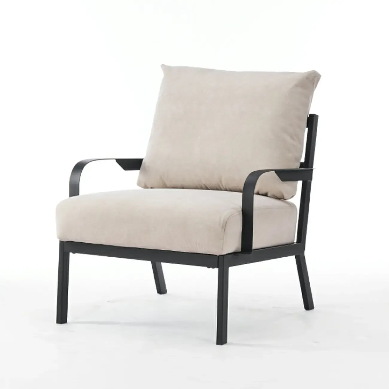 Fauteuil moderne en tissu et métal beige, design ergonomique