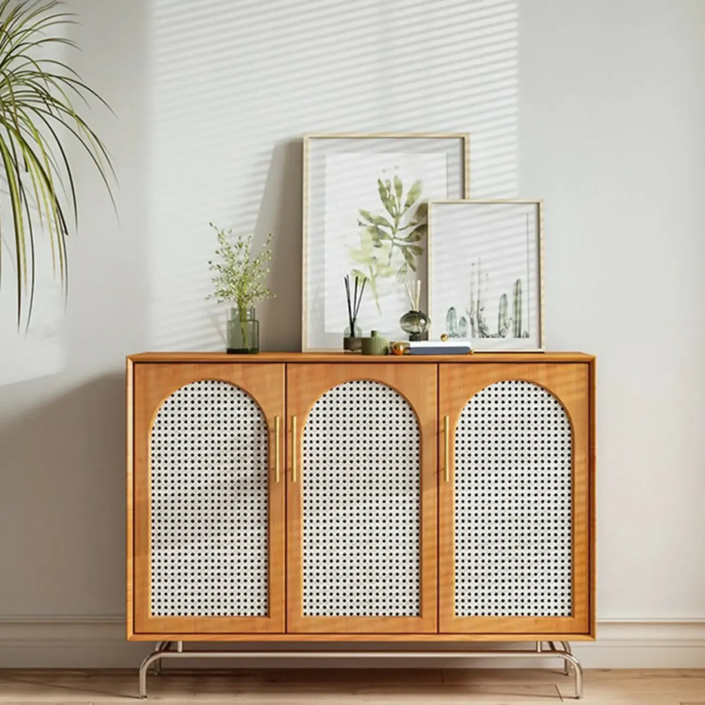 Meuble de rangement moderne à façade en bois noir tressé pour salon