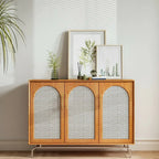Meuble de rangement moderne à façade en bois noir tressé pour salon