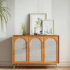 Meuble de rangement moderne à façade en bois noir tressé pour salon