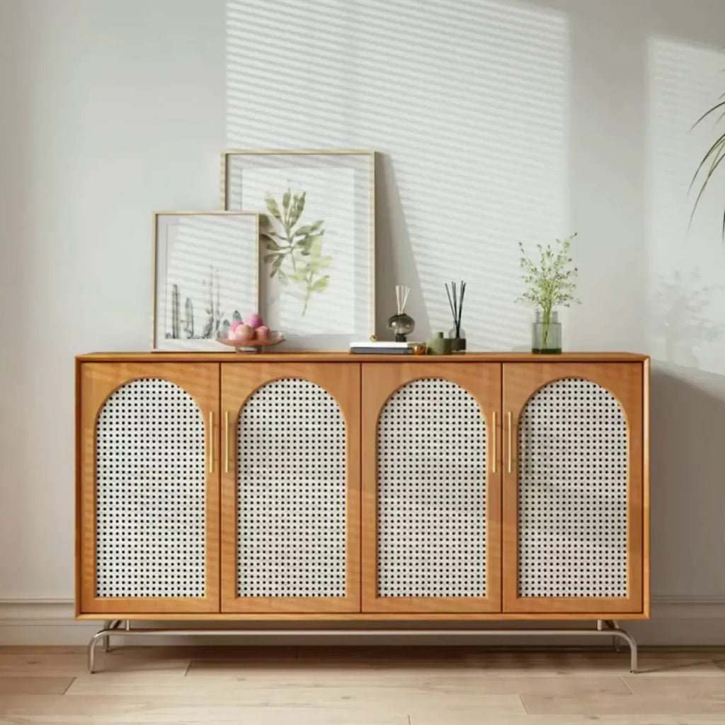 Meuble de rangement moderne à façade en bois noir tressé pour salon