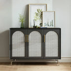 Meuble de rangement moderne à façade en bois noir tressé pour salon