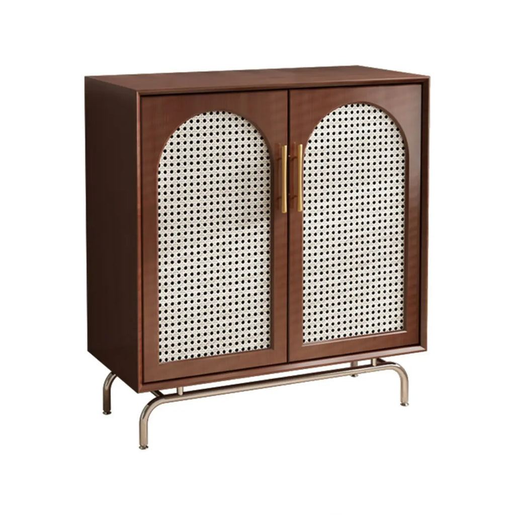 Meuble de rangement moderne à façade en bois noir tressé pour salon