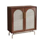 Meuble de rangement moderne à façade en bois noir tressé pour salon