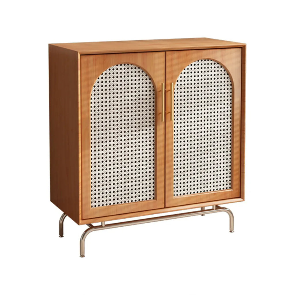 Meuble de rangement moderne à façade en bois noir tressé pour salon