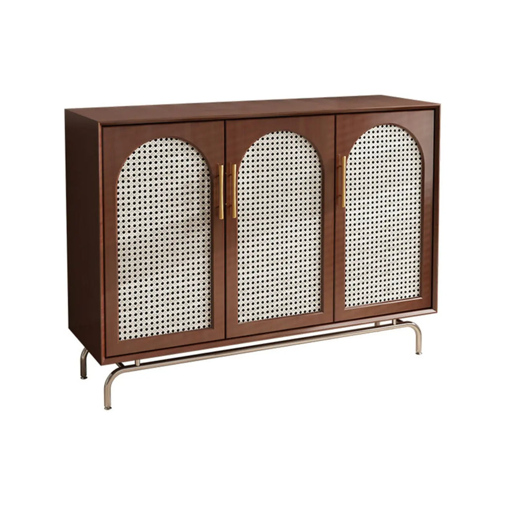 Meuble de rangement moderne à façade en bois noir tressé pour salon
