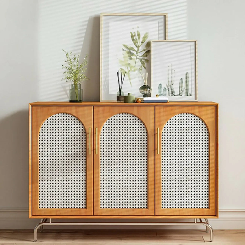 Meuble de rangement moderne à façade en bois noir tressé pour salon