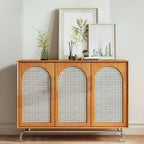 Meuble de rangement moderne à façade en bois noir tressé pour salon