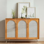 Meuble de rangement moderne à façade en bois noir tressé pour salon