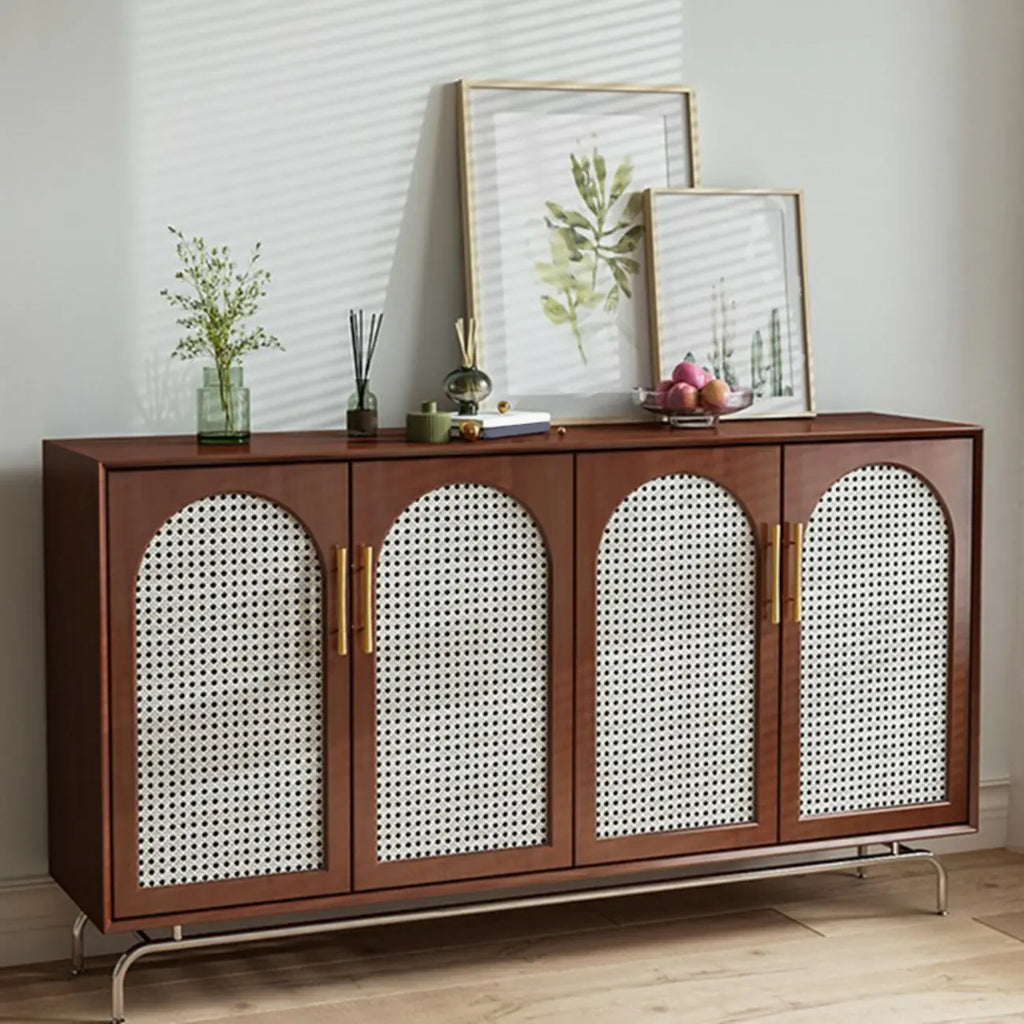 Meuble de rangement moderne à façade en bois noir tressé pour salon