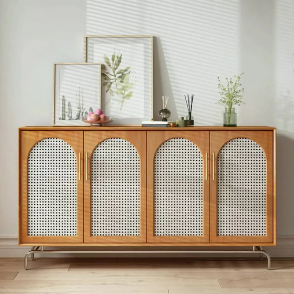 Meuble de rangement moderne à façade en bois noir tressé pour salon