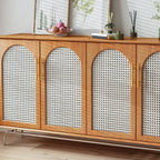 Meuble de rangement moderne à façade en bois noir tressé pour salon