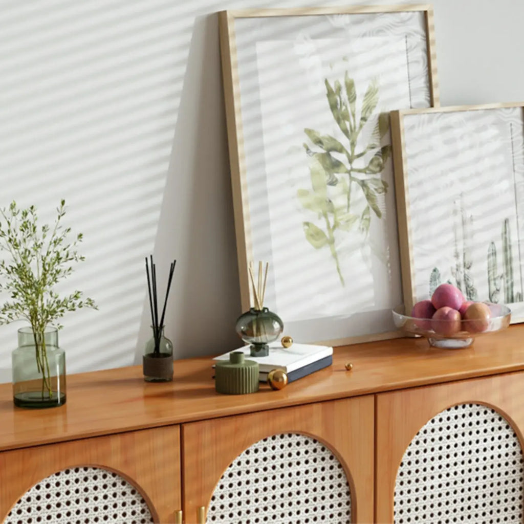 Meuble de rangement moderne à façade en bois noir tressé pour salon