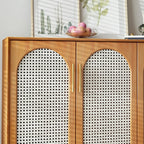 Meuble de rangement moderne à façade en bois noir tressé pour salon