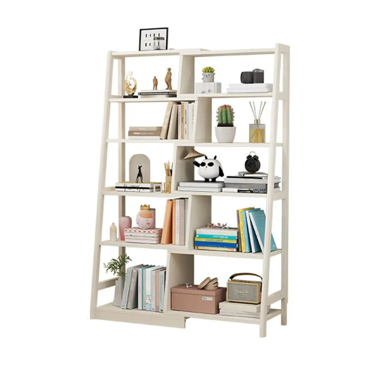 Libreria a Scala Aperta a 5 Ripiani in Legno di Noce