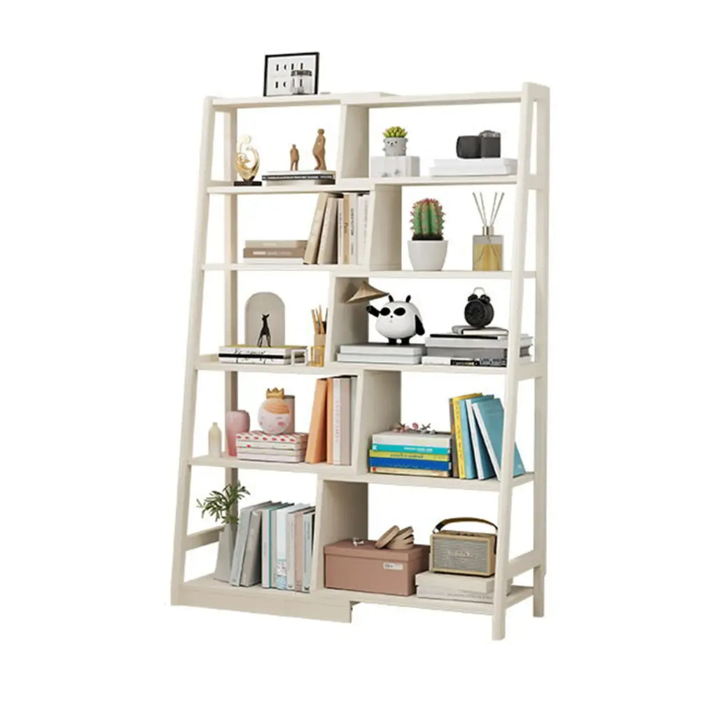 Libreria a Scala Aperta a 5 Ripiani in Legno di Noce