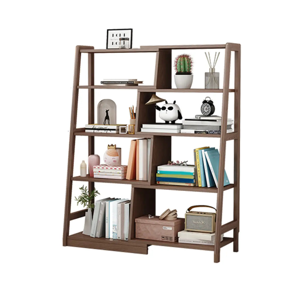 Libreria a Scala Aperta a 5 Ripiani in Legno di Noce