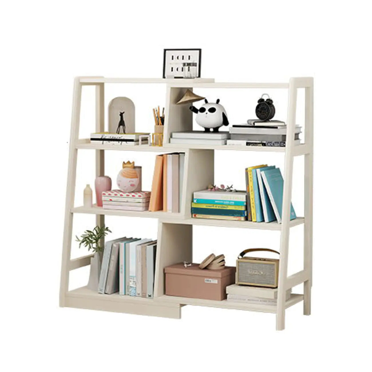 Libreria a Scala Aperta a 5 Ripiani in Legno di Noce