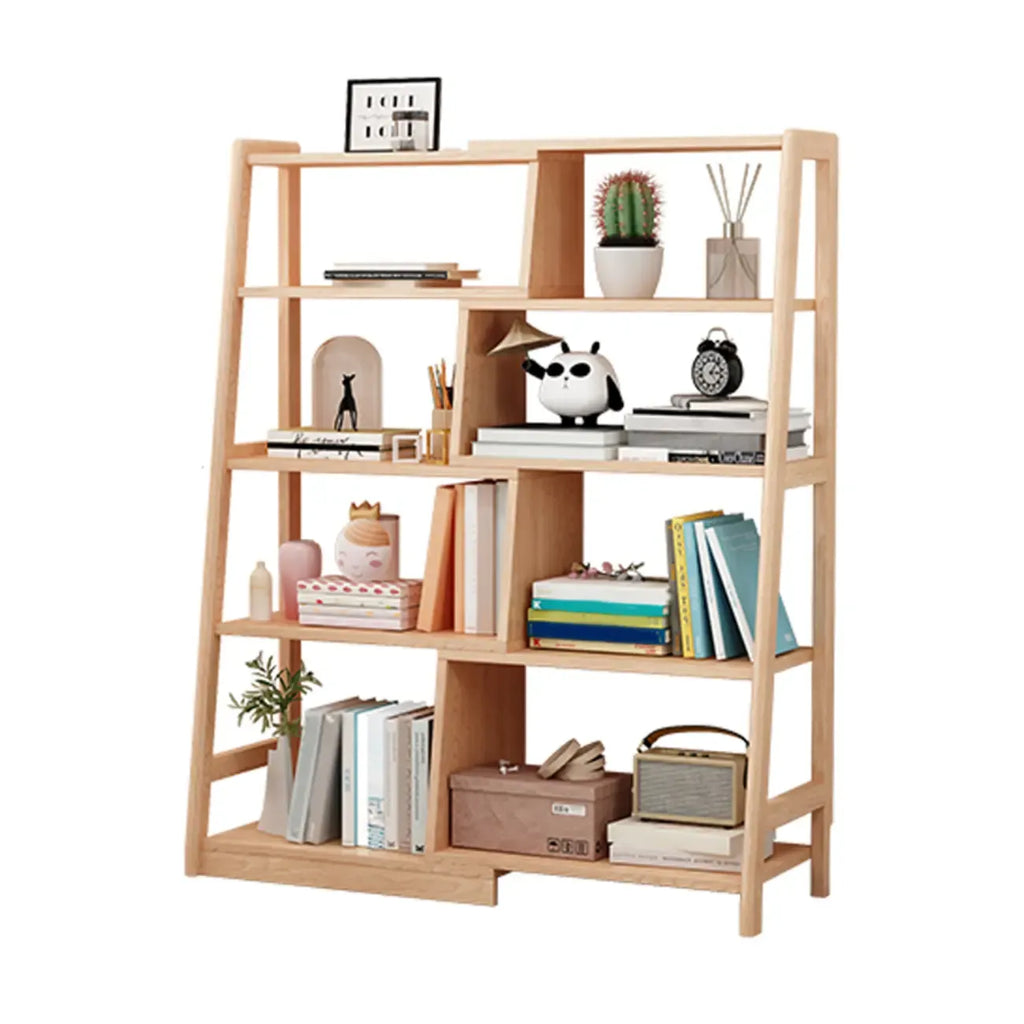 Libreria a Scala Aperta a 5 Ripiani in Legno di Noce