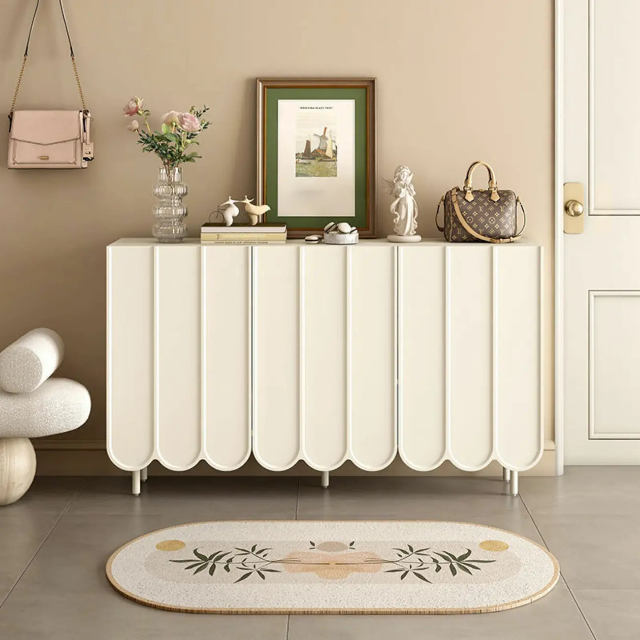 Meuble à chaussures d'entrée moderne, grand format, en bois beige, réglable