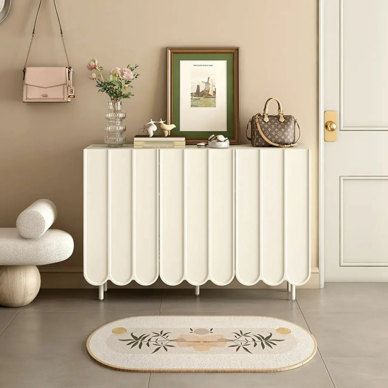 Meuble à chaussures d'entrée moderne, grand format, en bois beige, réglable