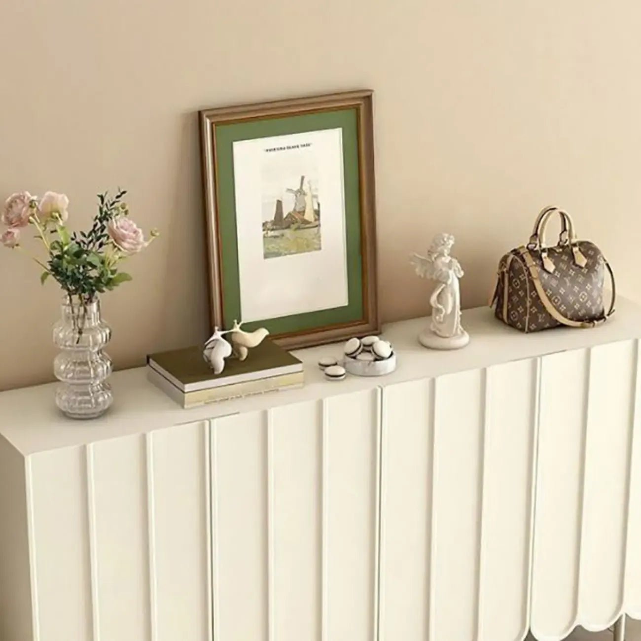 Meuble à chaussures d'entrée moderne, grand format, en bois beige, réglable
